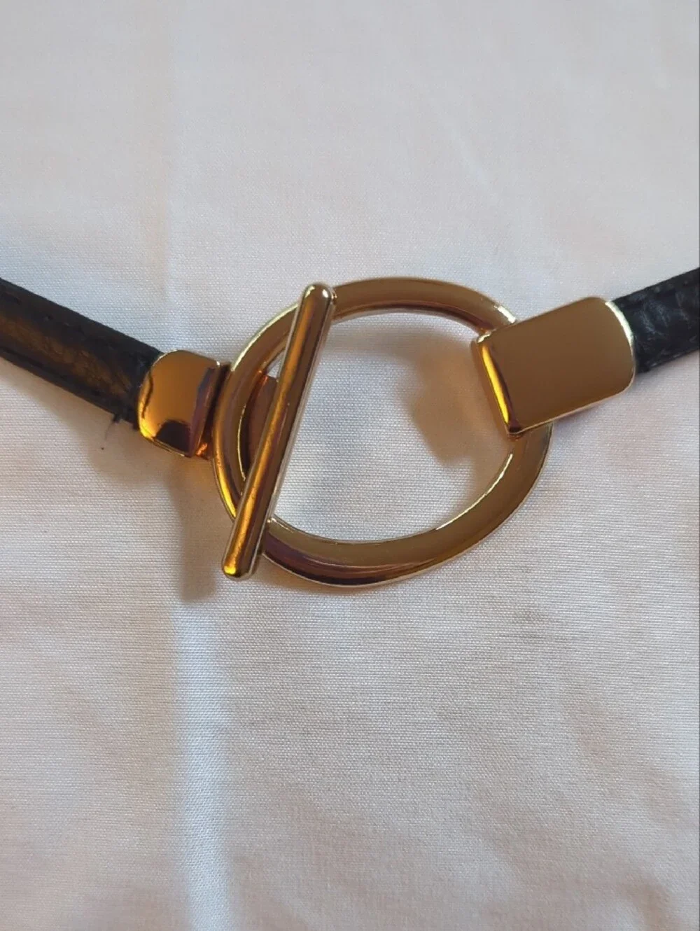 Black Leather Belt with Gold Ring Accent